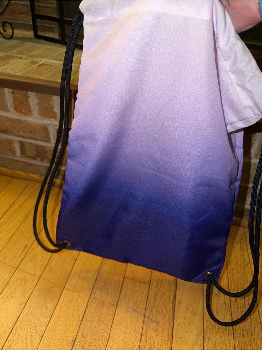 Two-Tone Purple Drawstring Backpack with Front Zip Pocket